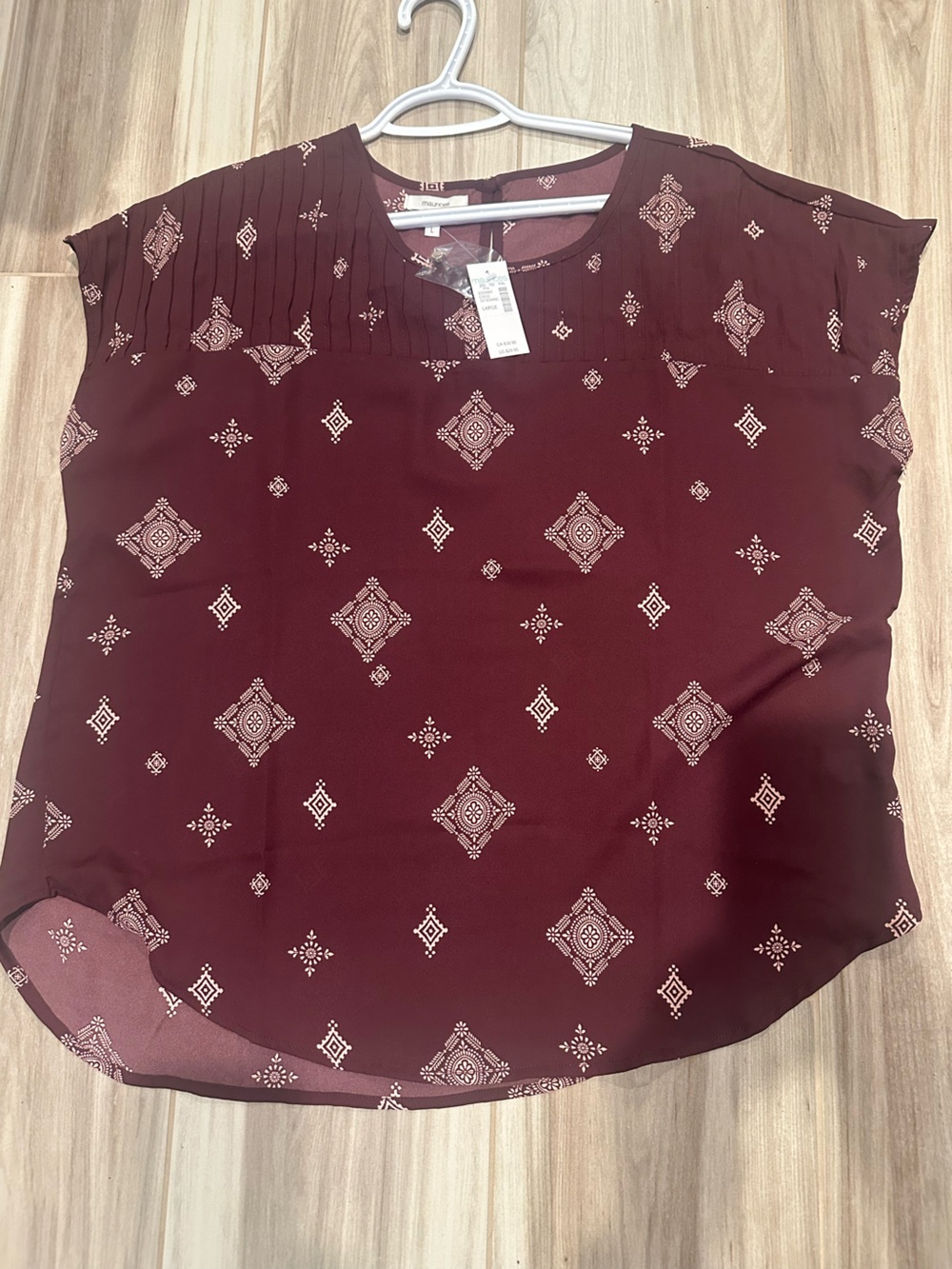 Maurices Burgundy Printed Cap Sleeve Blouse